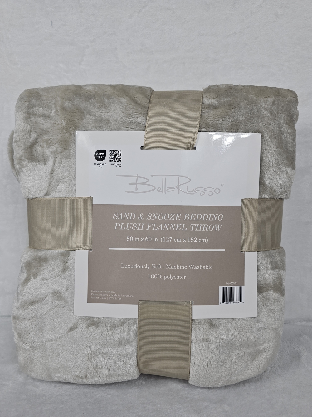 Bella Russo Sand & Snooze Bedding Plush Flannel Throw Blanket Soft Beige 50x60